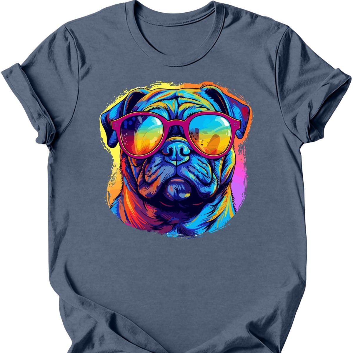 Pug - Top Dog T-Shirt - Heather Indigo