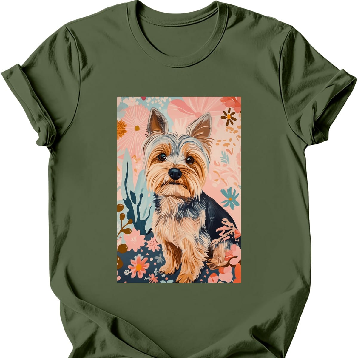 Yorkshire Terrier - Boho Dog T-Shirt - Military Green