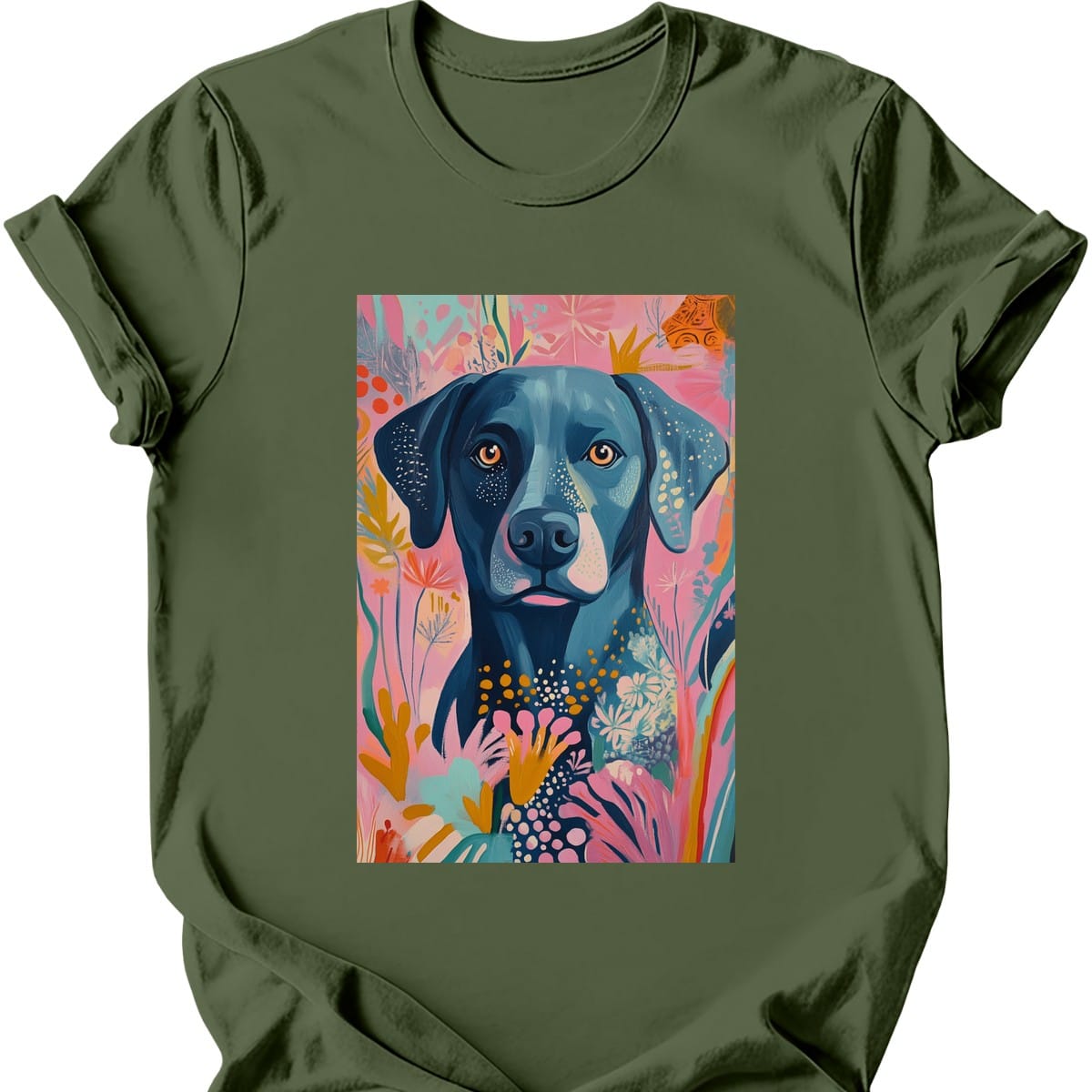 Labrador - Boho Dog T-Shirt - Military Green