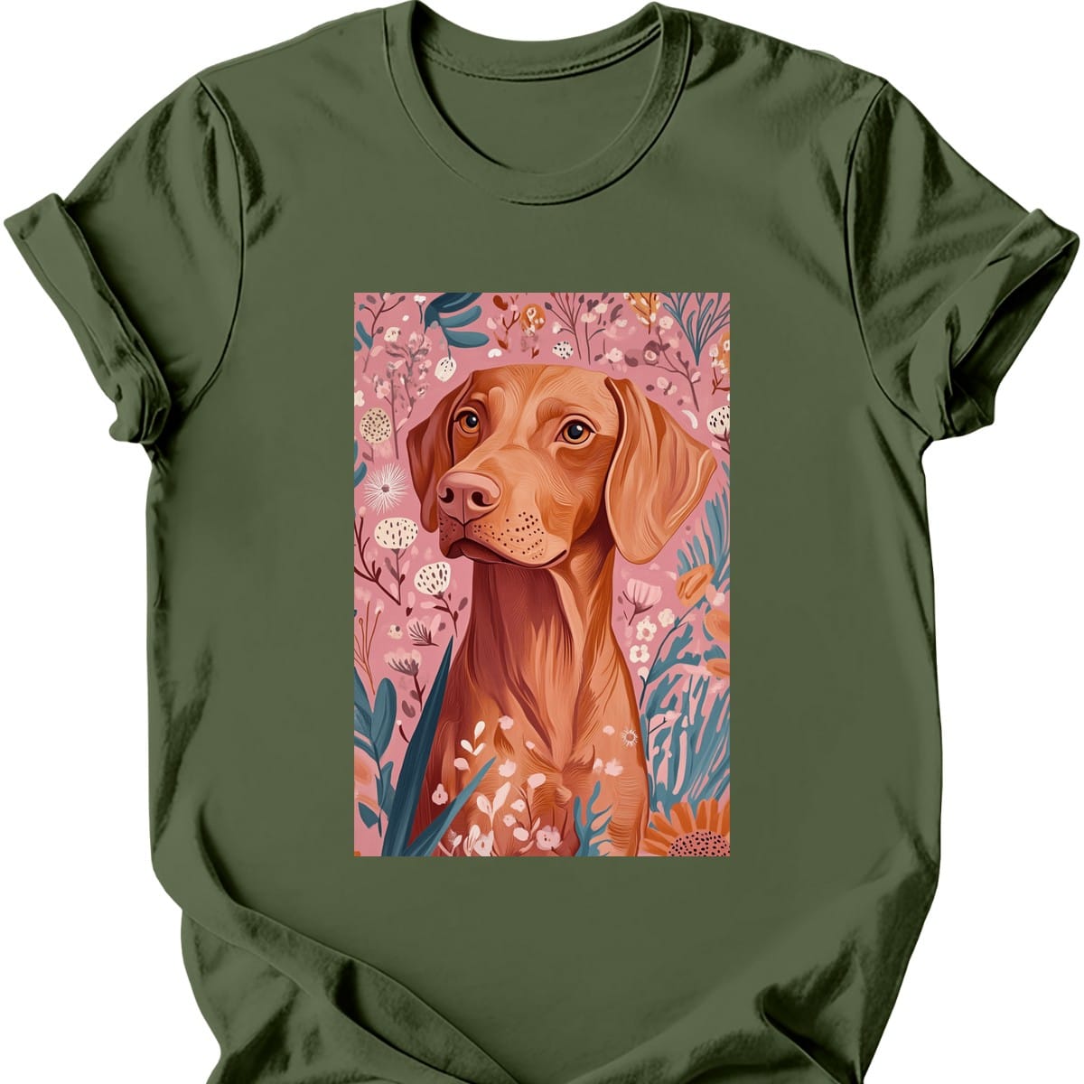 Vizsla - Boho Dog T-Shirt - Military Green