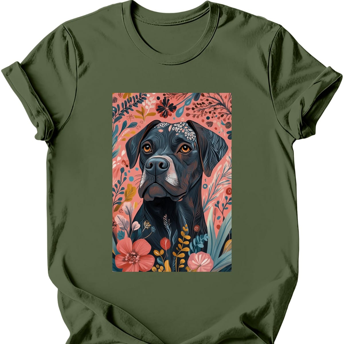 Mastiff - Boho Dog T-Shirt - Military Green