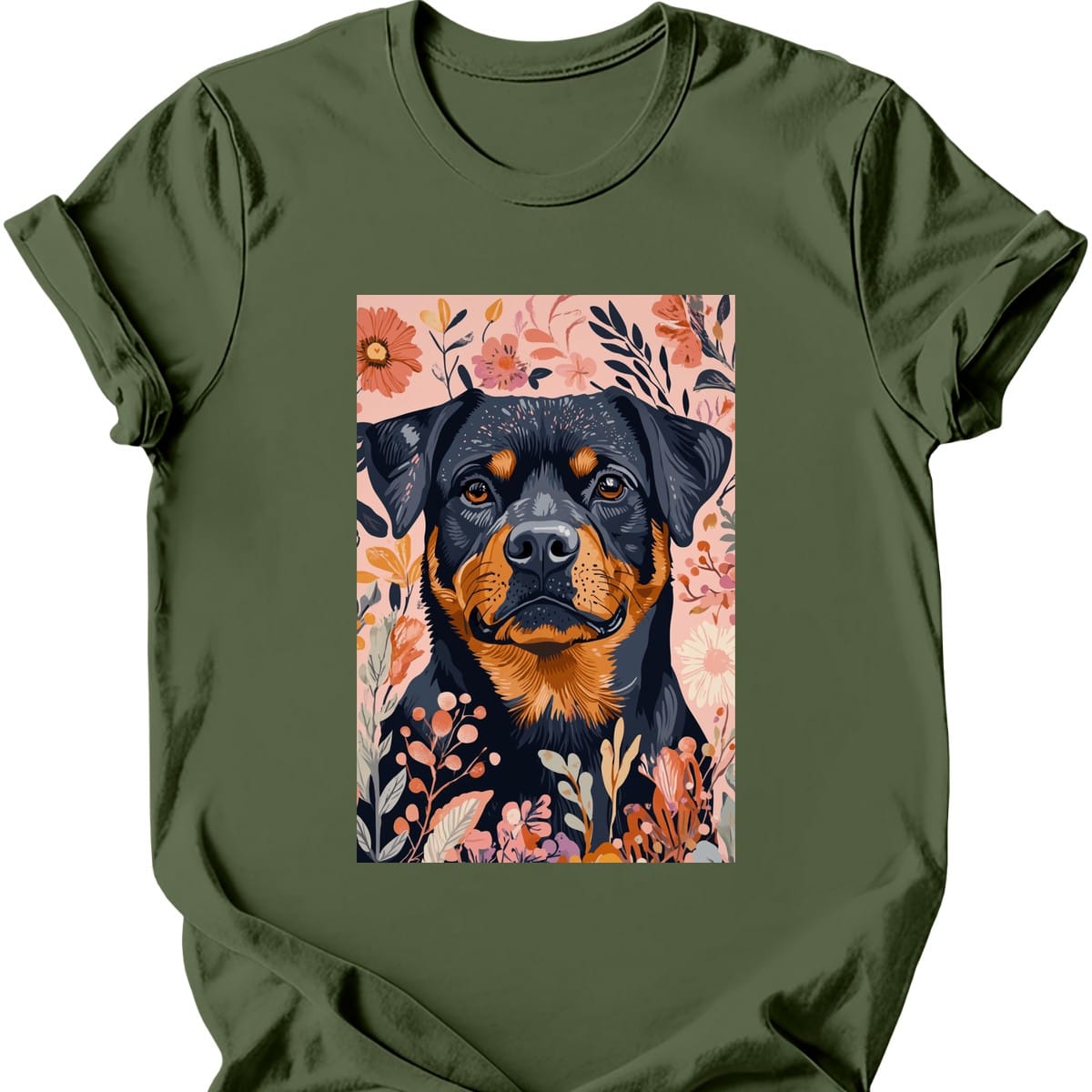 Rottweiler - Boho Dog T-Shirt - Military Green