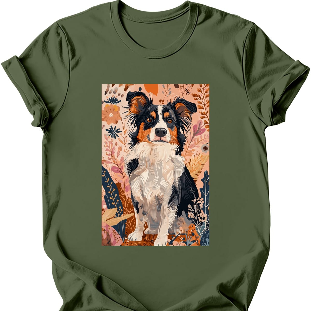Miniature American Shepherd - Boho Dog T-Shirt - Military Green