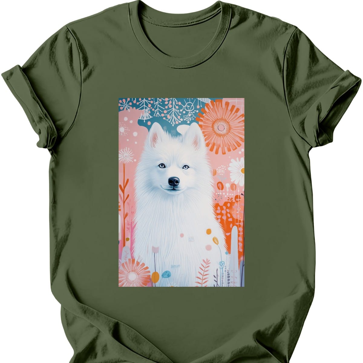 Samoyed - Boho Dog T-Shirt - Military Green