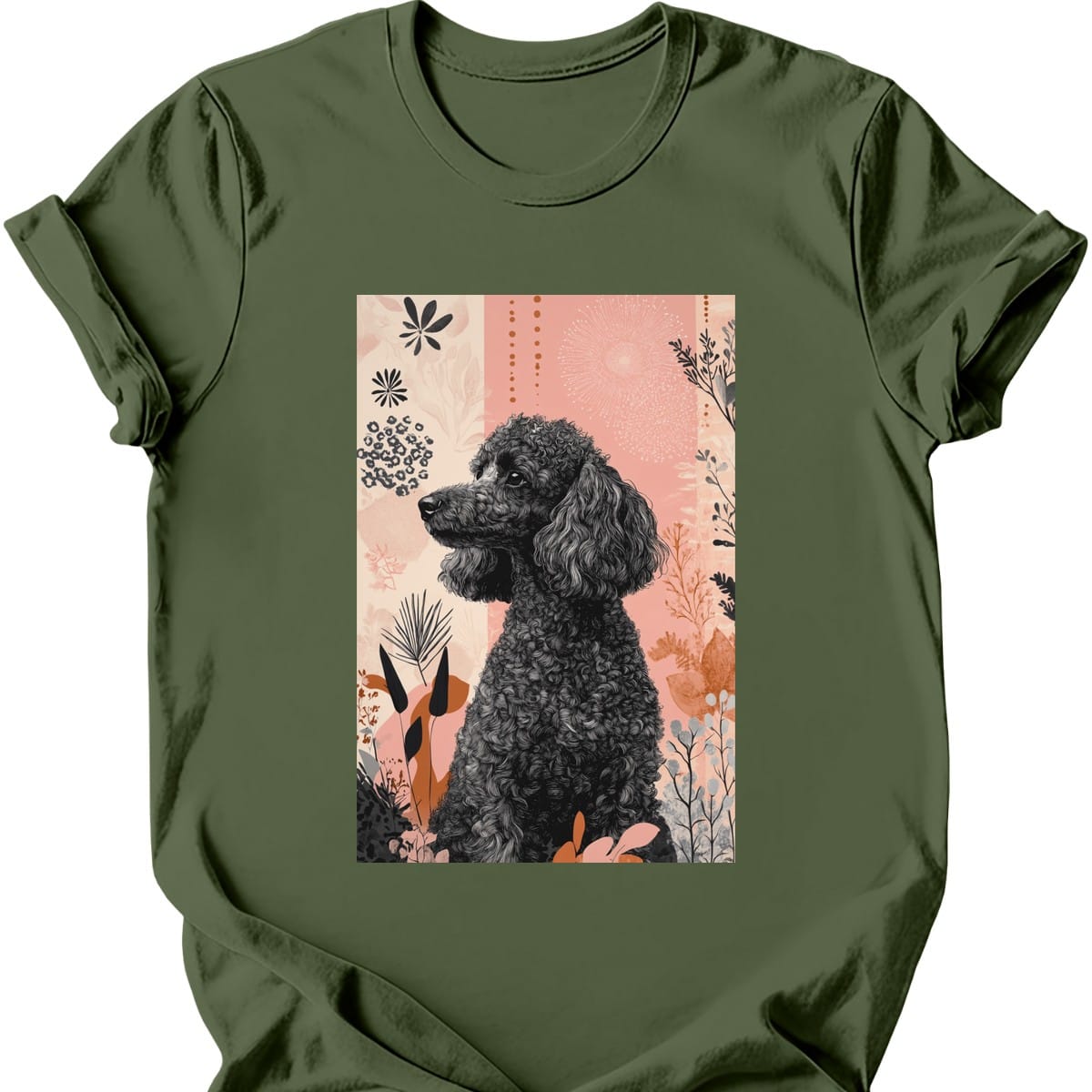 Poodle - Boho Dog T-Shirt - Military Green