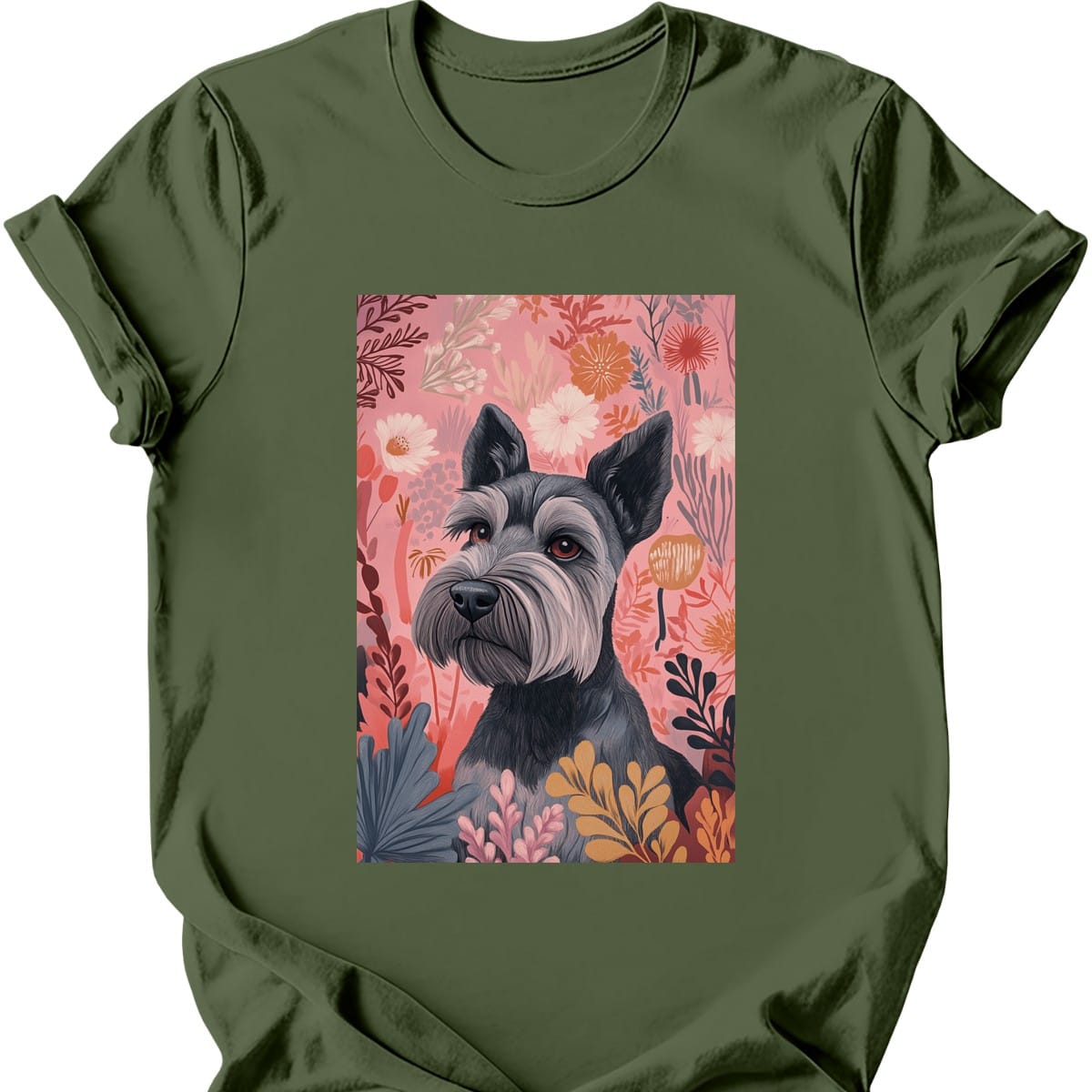 Miniature Schnauzer - Boho Dog T-Shirt - Military Green