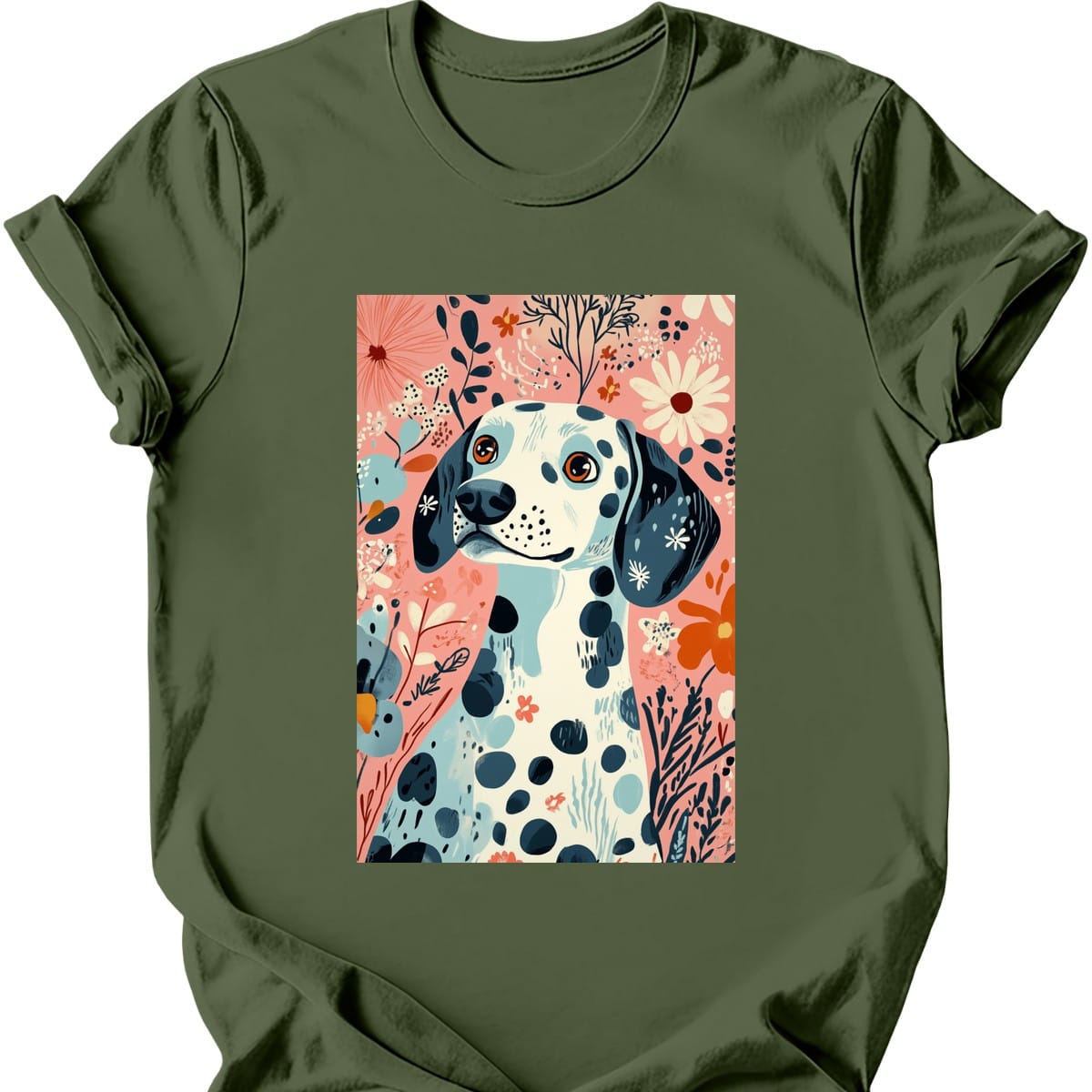 Dalmatian - Boho Dog T-Shirt - Military Green