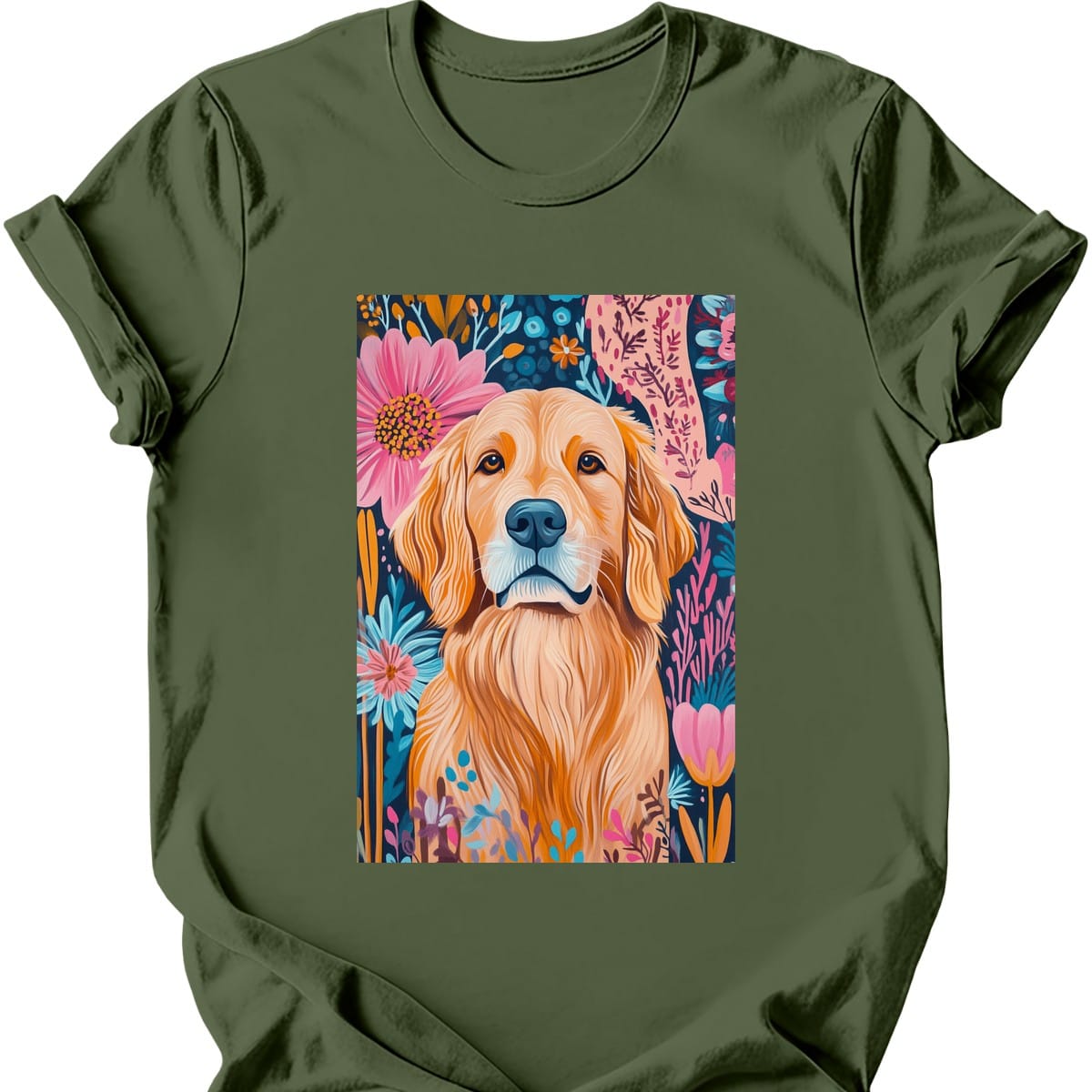 Golden Retriever - Boho Dog T-Shirt - Military Green