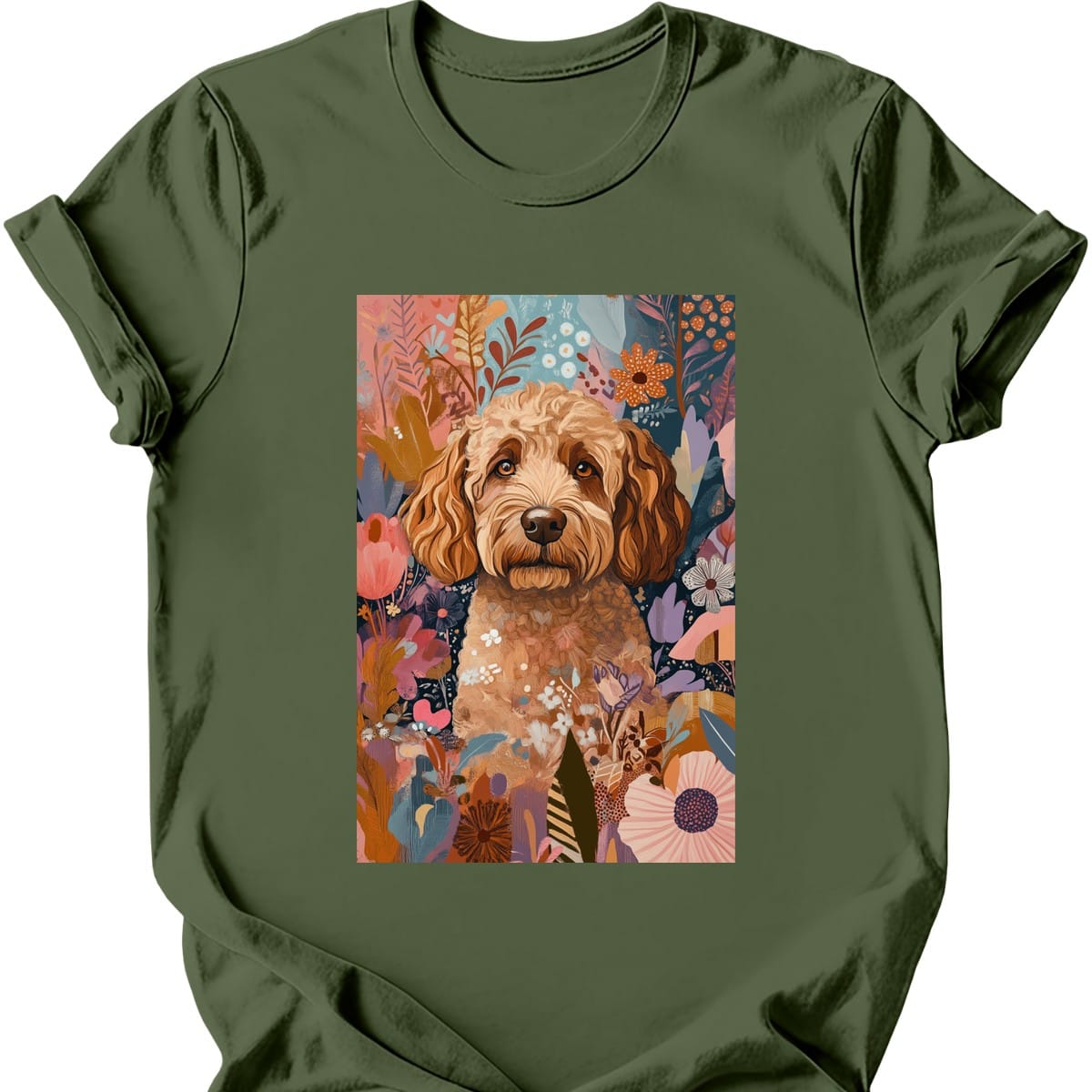 Labradoodle - Boho Dog T-Shirt - Military Green