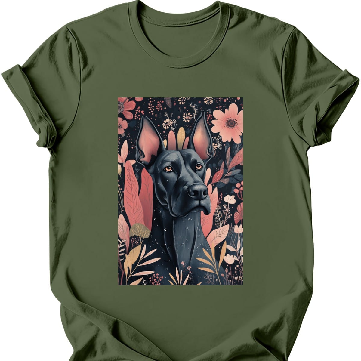 Great Dane - Boho Dog T-Shirt - Military Green