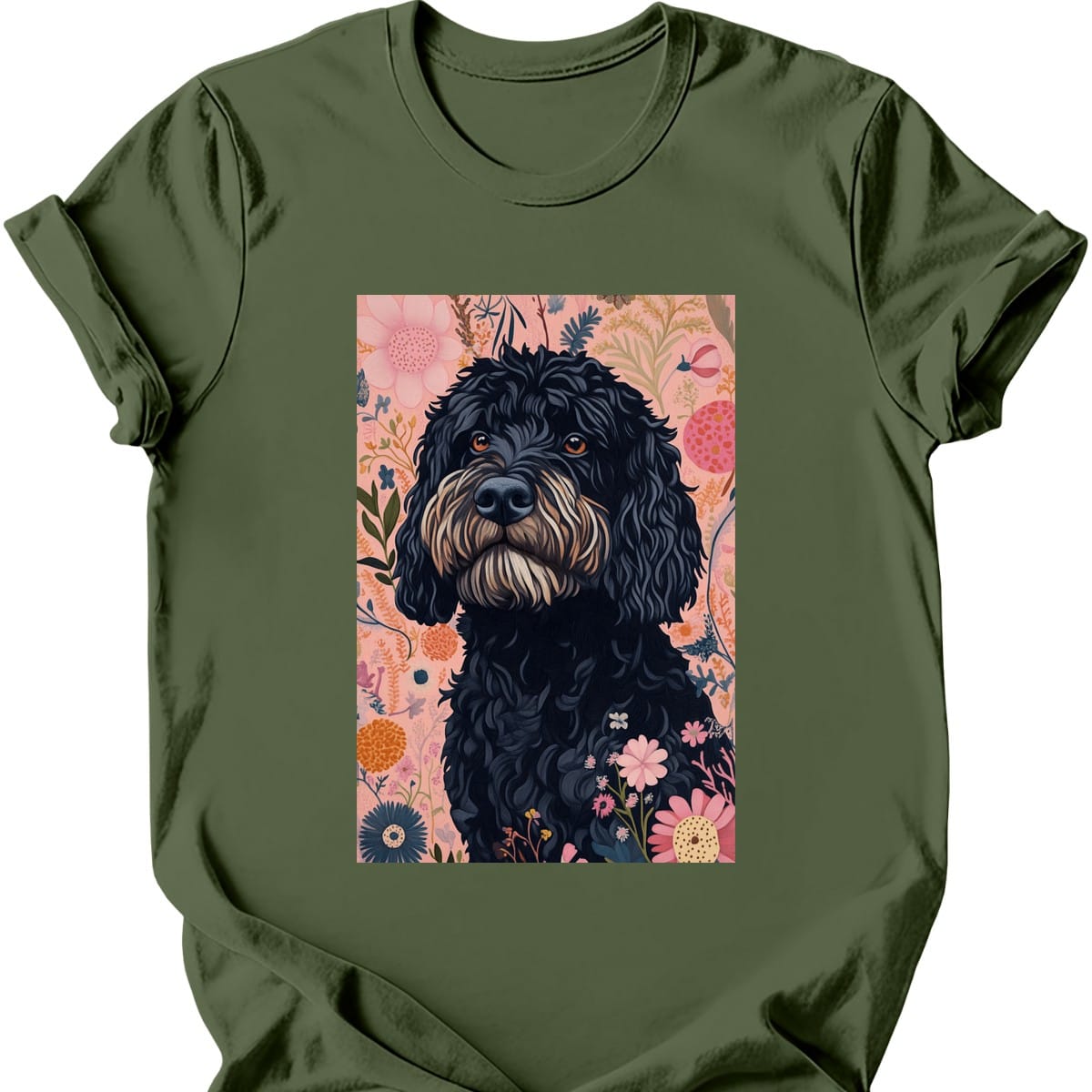 Portuguese Water Dog - Boho Dog T-Shirt - Military Green