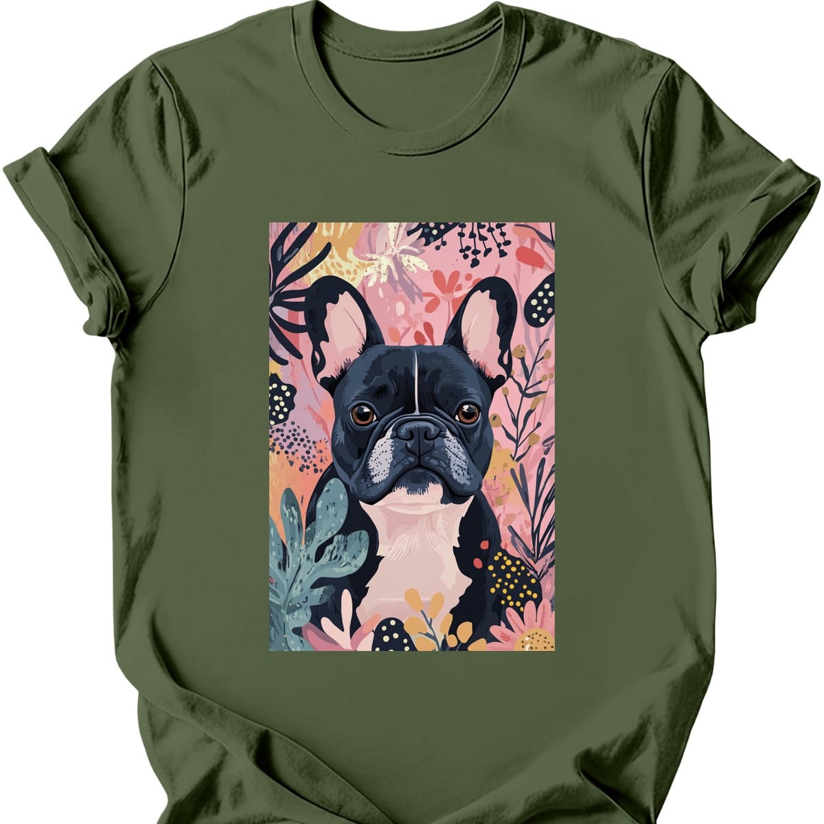 French Bulldog - Boho Dog T-Shirt - Military Green