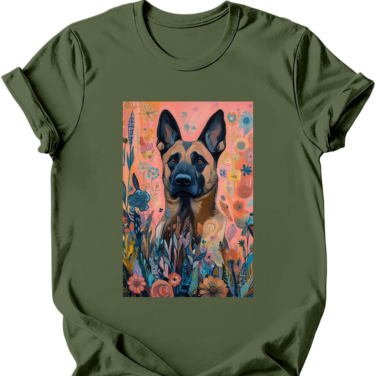 Dutch Shepherd - Boho Dog T-Shirt - Military Green