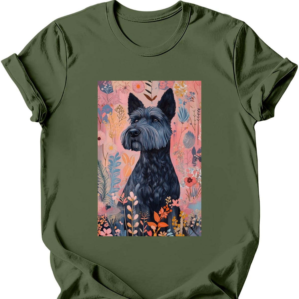 Kerry Blue Terrier - Boho Dog T-Shirt - Military Green