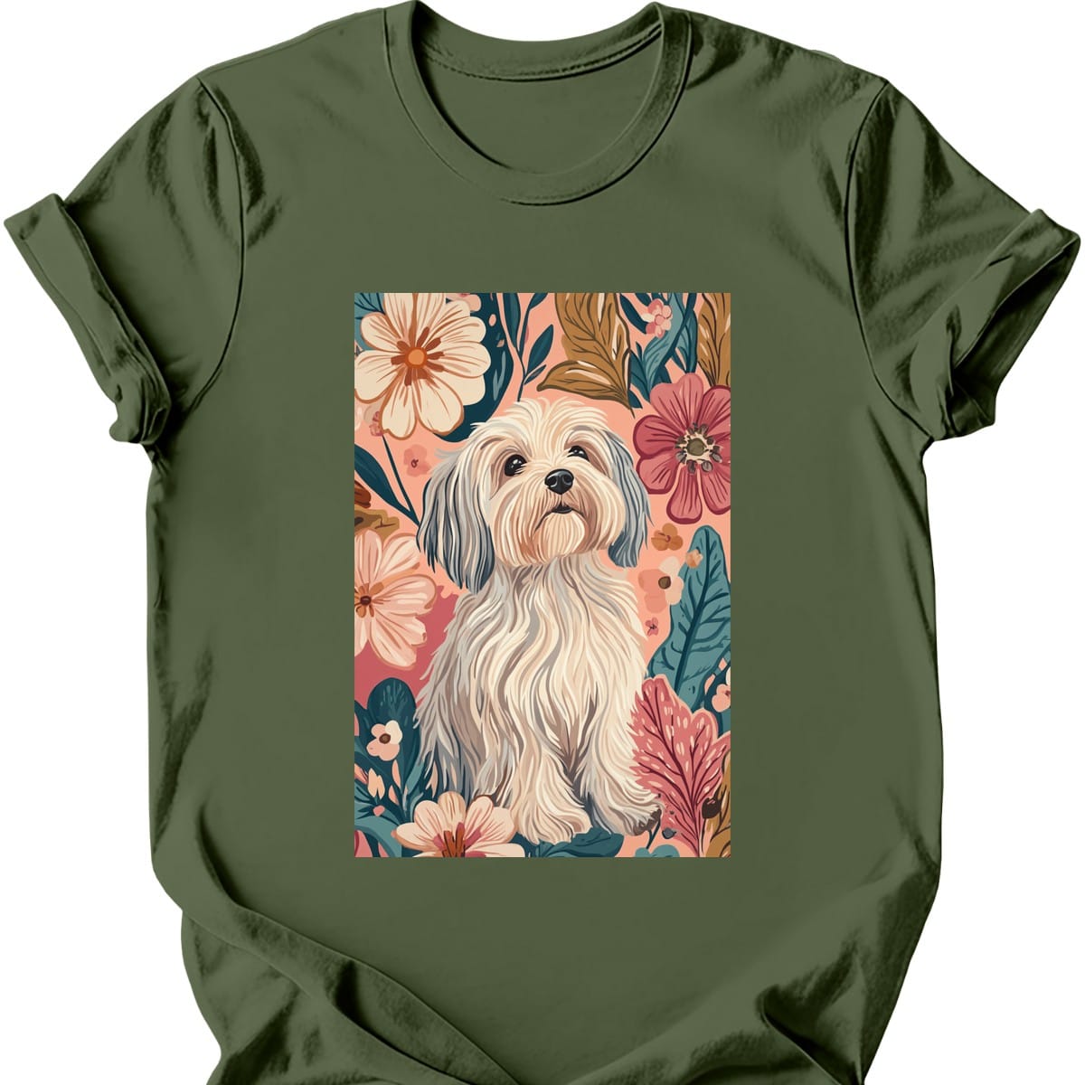 Havanese - Boho Dog T-Shirt - Military Green