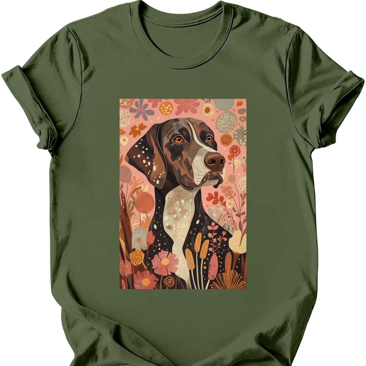 German Shorthaired Pointer - Boho Dog T-Shirt - Military Green