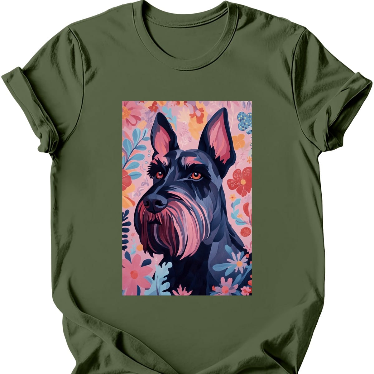 Giant Schnauzer - Boho Dog T-Shirt - Military Green