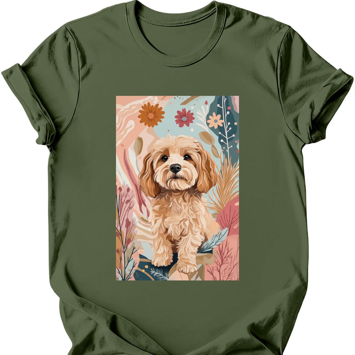 Cavapoo - Boho Dog T-Shirt - Military Green