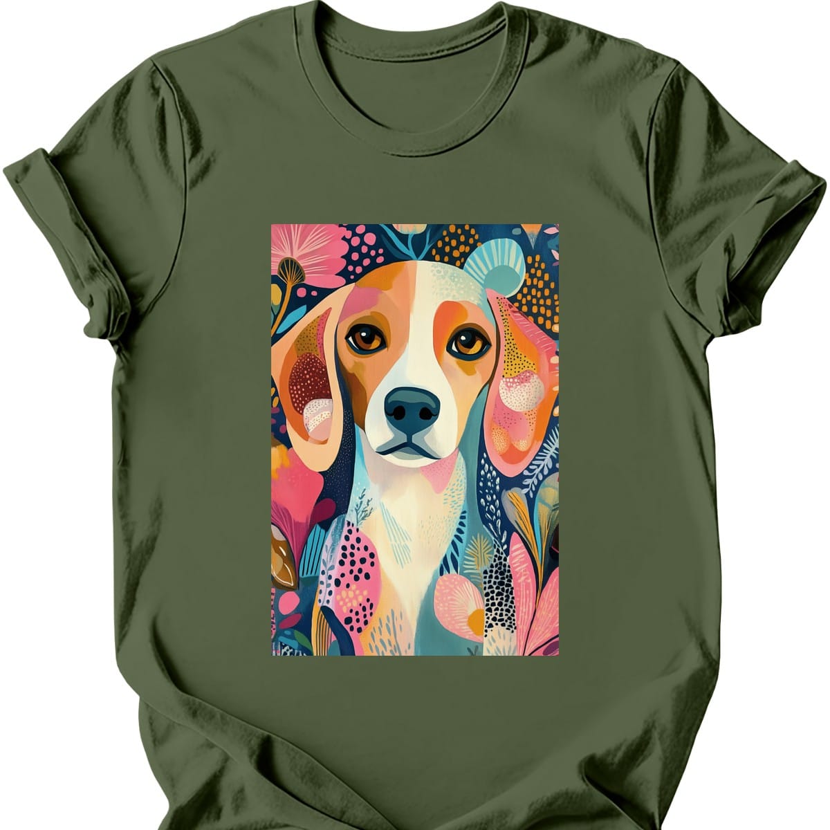 Beagle - Boho Dog T-Shirt - Military Green
