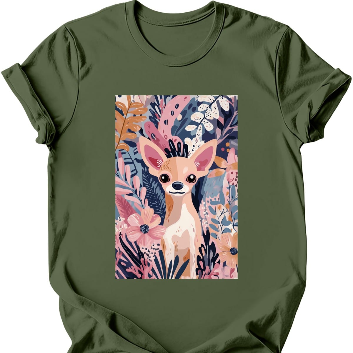 Chihuahua - Boho Dog T-Shirt - Military Green