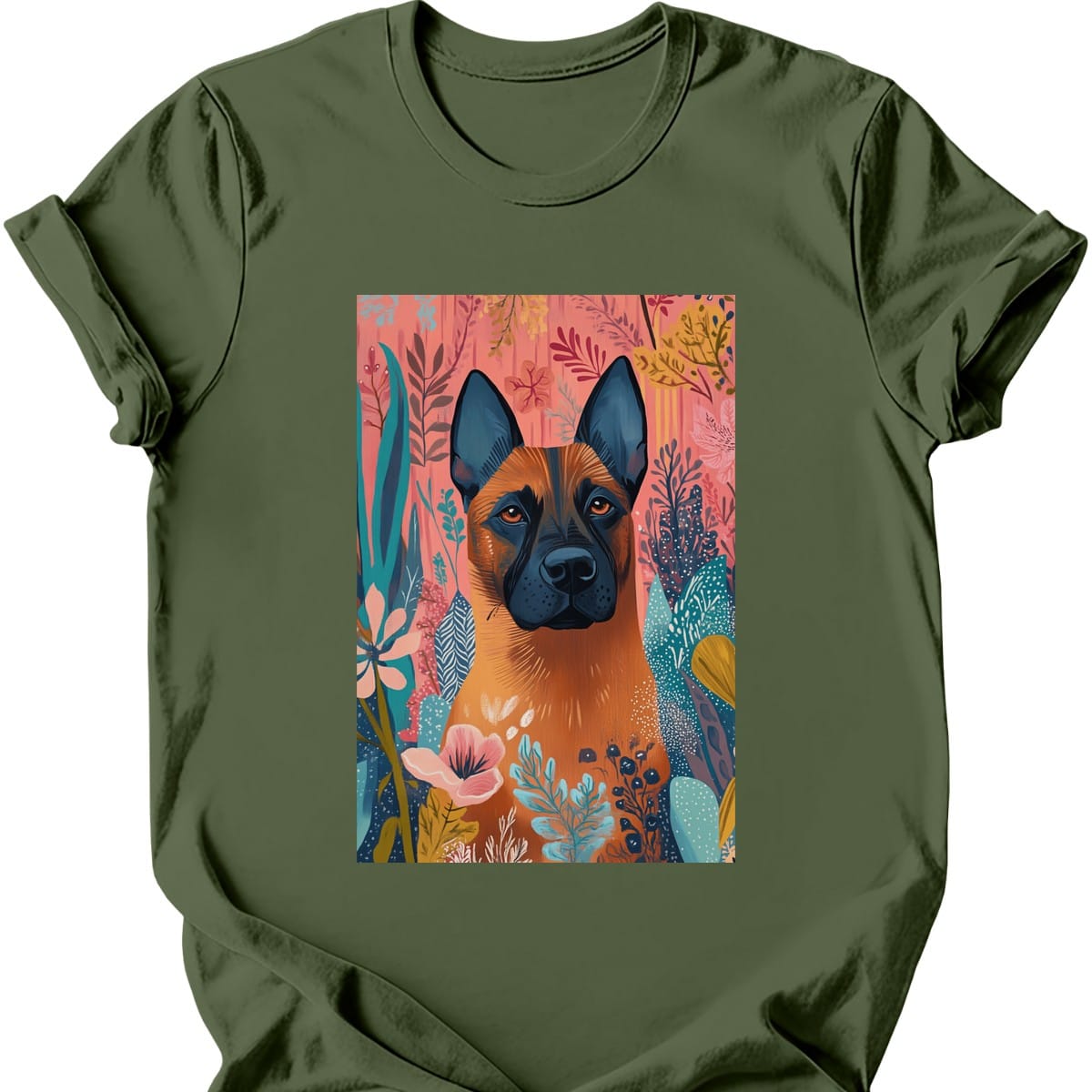 Beligian Malinois - Boho Dog T-Shirt - Military Green