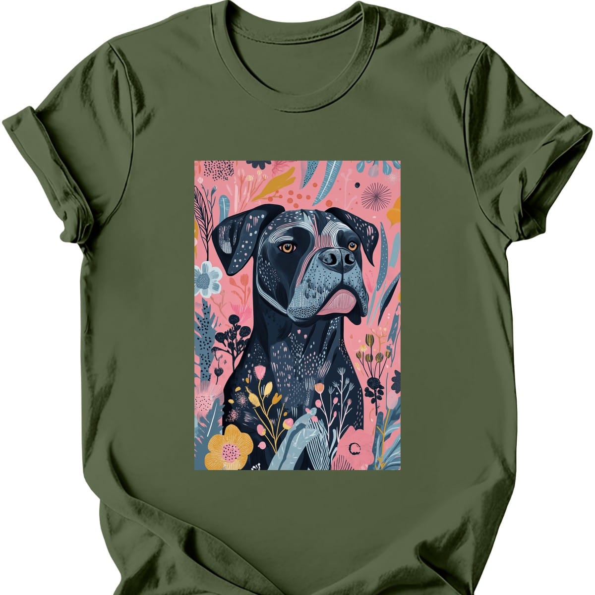 Cane Corso - Boho Dog T-Shirt - Military Green