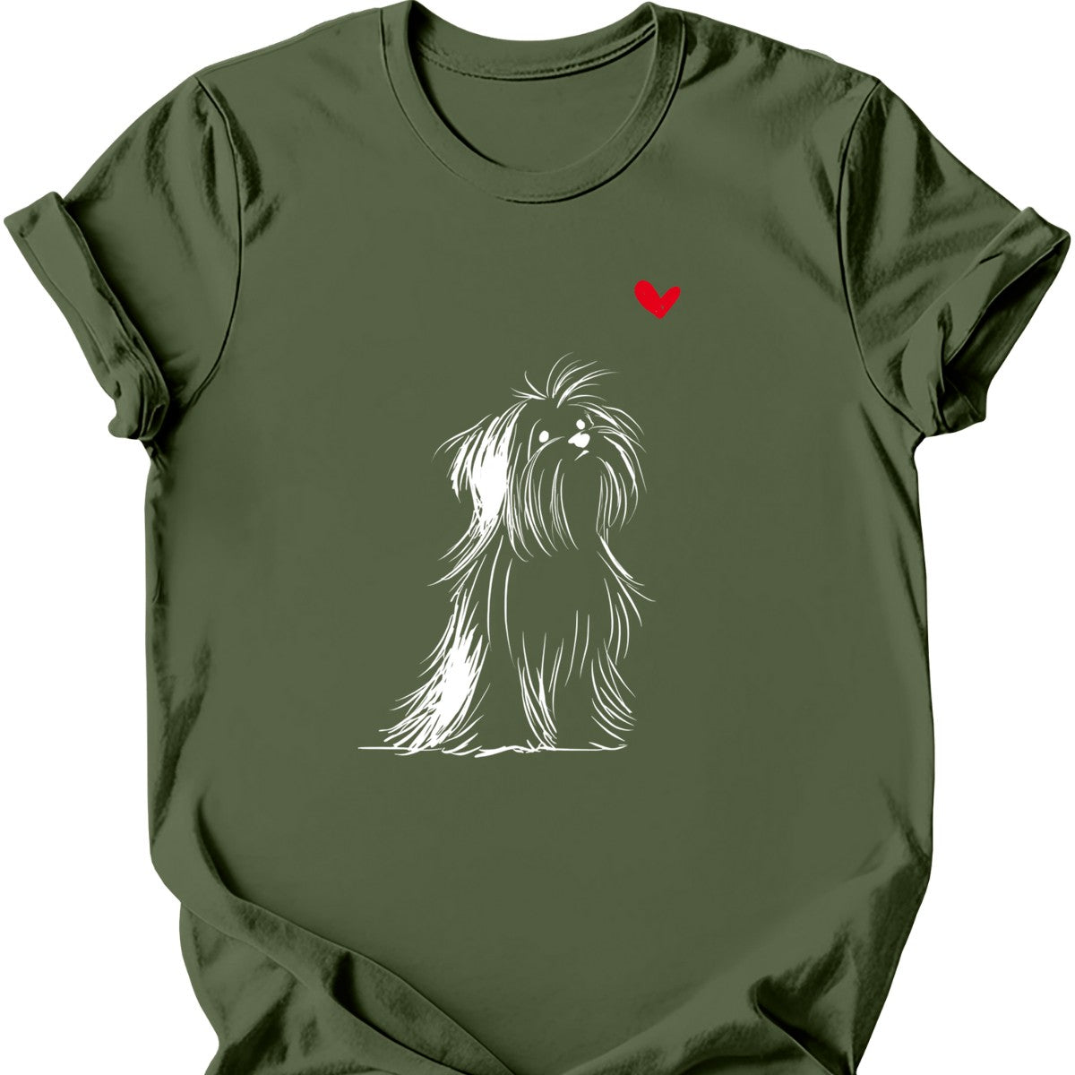 Shih Tzu sketch tee military green
