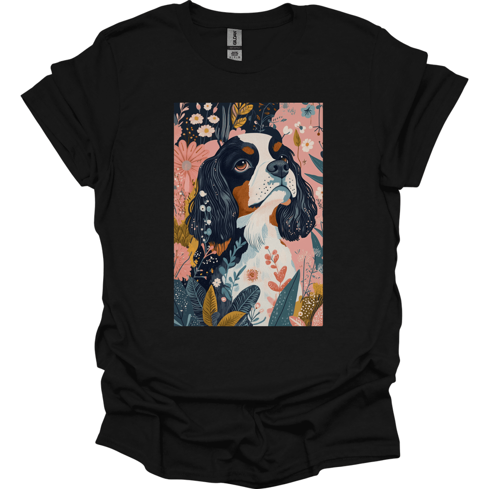 Cavalier King Charles Spaniel - Boho Dog T-Shirt - Black
