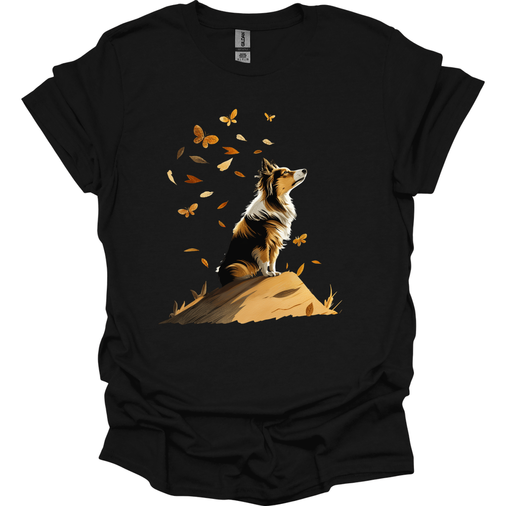 Shetland Sheepdog - Fall Dog T-Shirt - Black