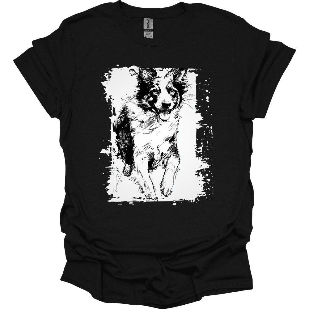 Border Collie - Running Dog T-Shirt - Black