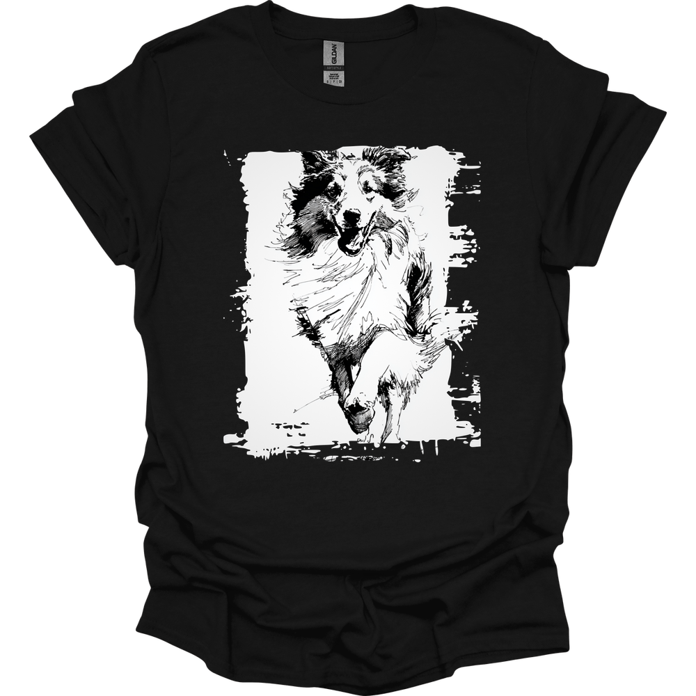 Shetland Sheepdog - Running Dog T-Shirt - Black