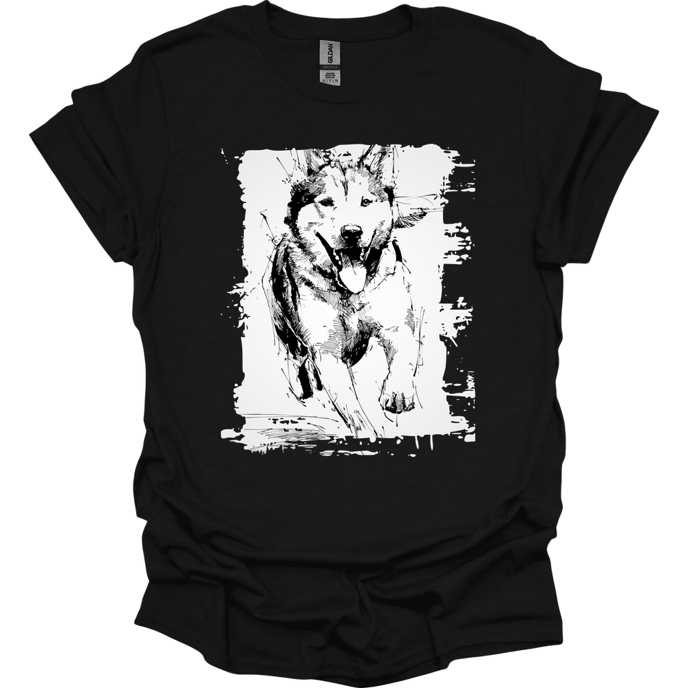 Siberian Husky - Running Dog T-Shirt - Black