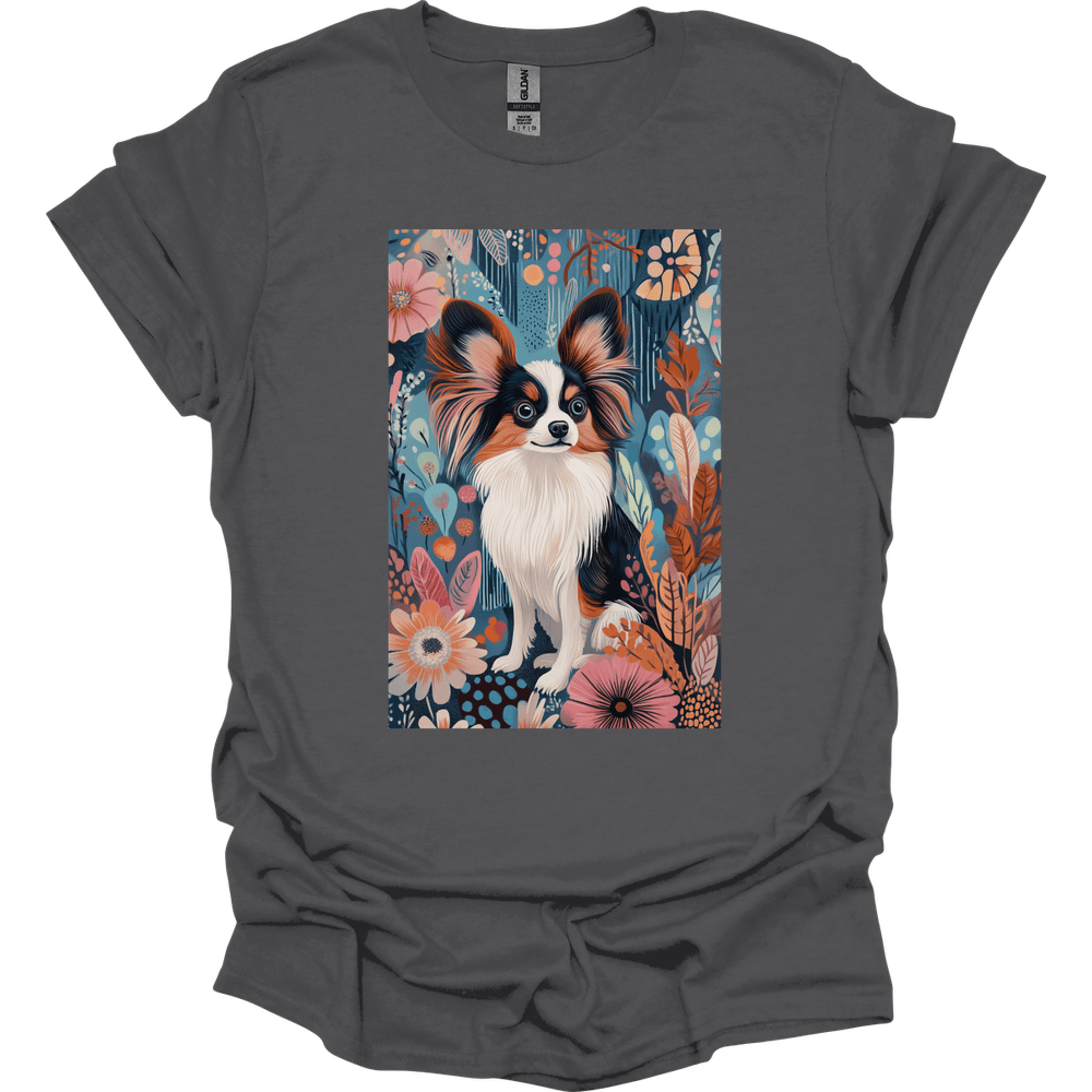 Papillon - Boho Dog T-Shirt - Charcoal