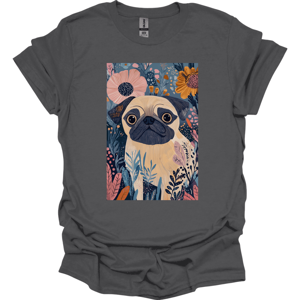 Pug - Boho Dog T-Shirt - Charcoal