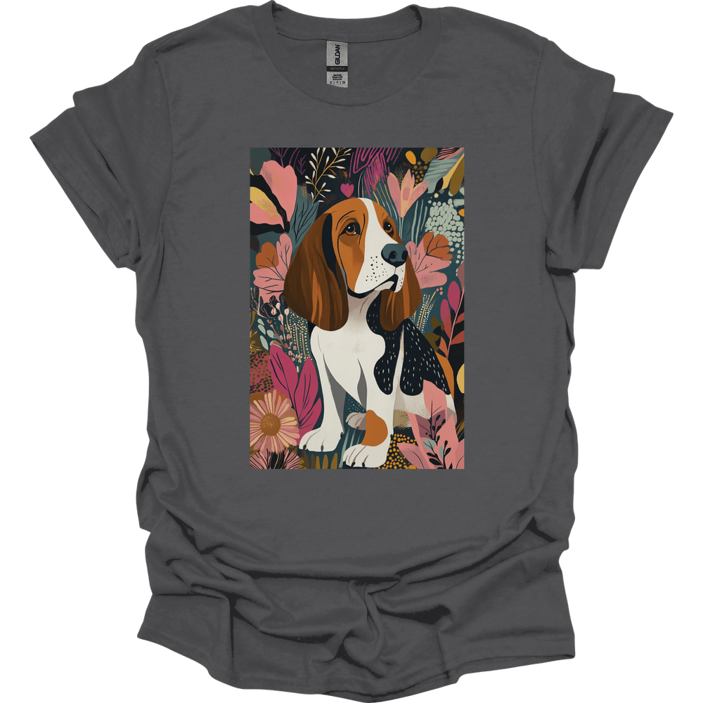 Basset Hound - Boho Dog T-Shirt - Charcoal