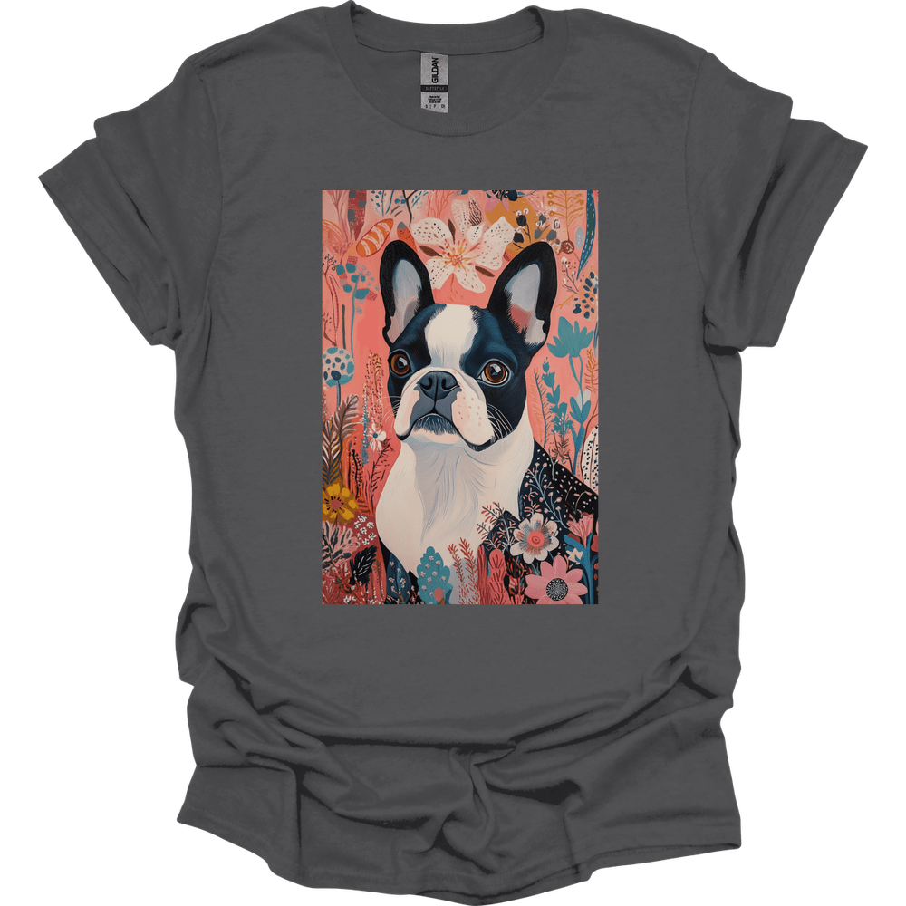 Boston Terrier - Boho Dog T-Shirt - Charcoal