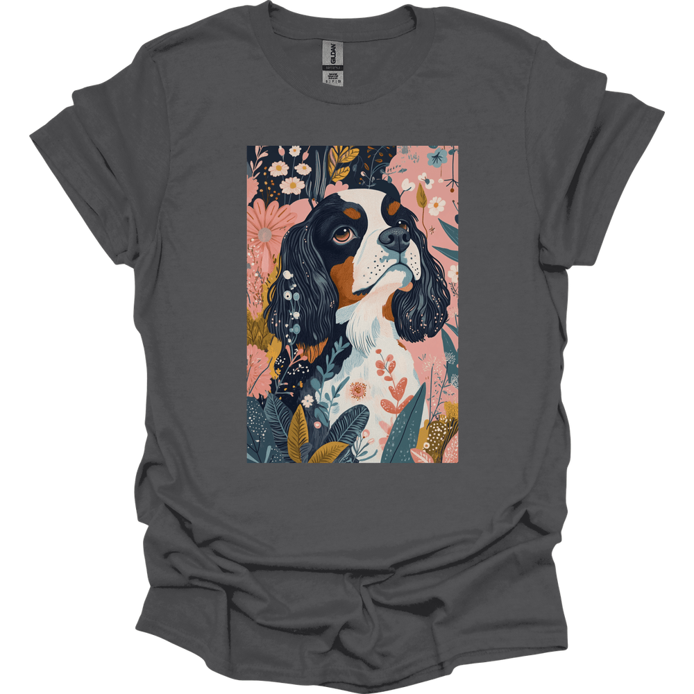 Cavalier King Charles Spaniel - Boho Dog T-Shirt - Charcoal