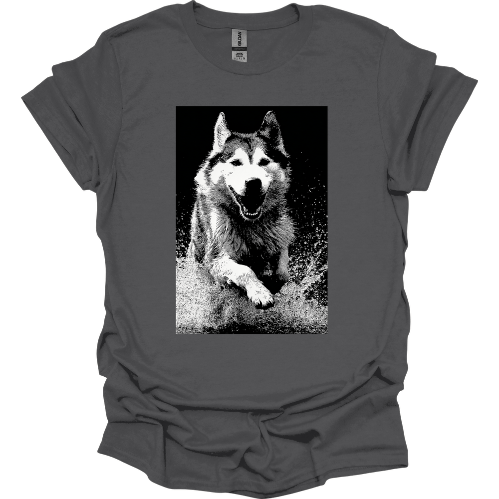 Siberian Husky - Puddle Dog T-Shirt - Charcoal