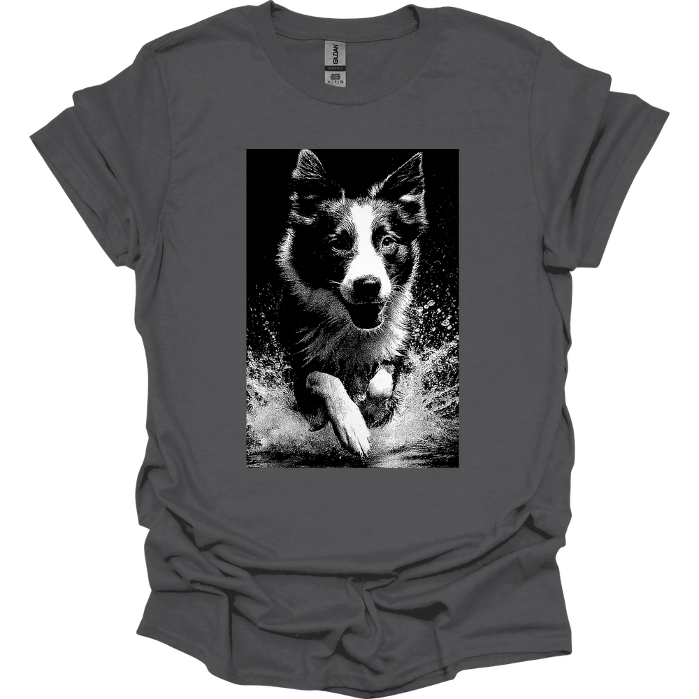Border Collie - Puddle Dog T-Shirt - Charcoal
