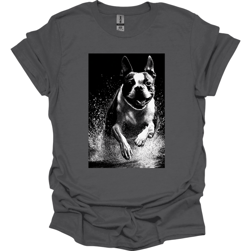 Boston Terrier - Puddle Dog T-Shirt - Charcoal
