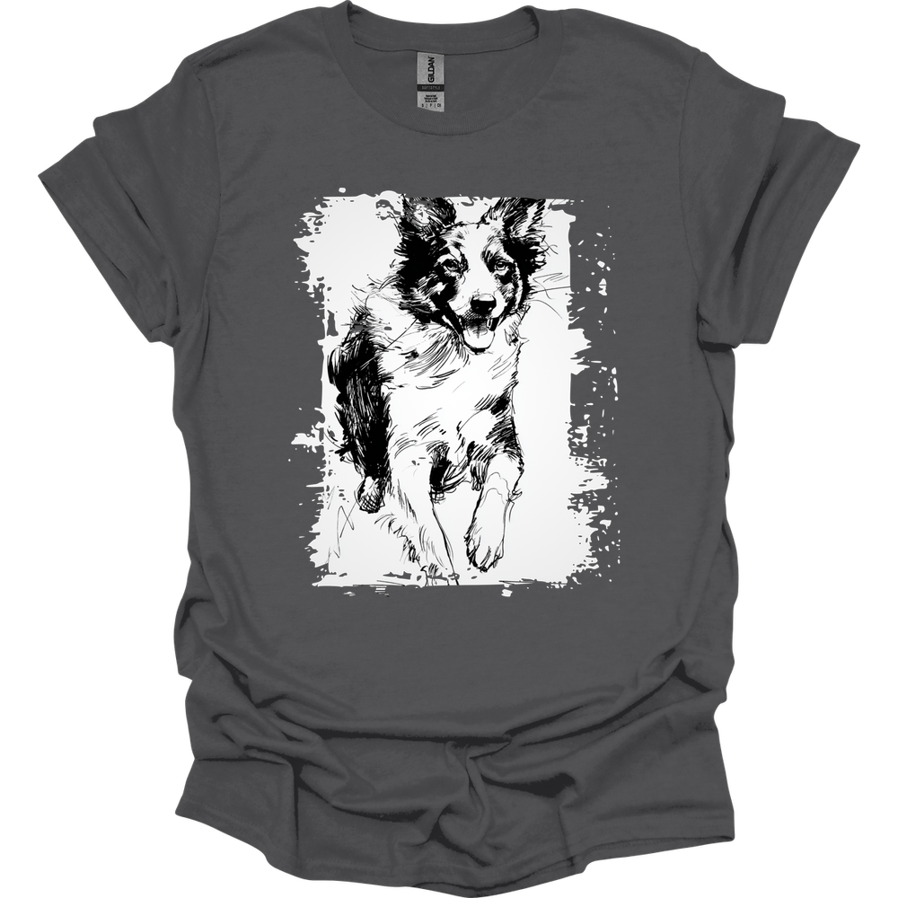 Border Collie - Running Dog T-Shirt - Charcoal