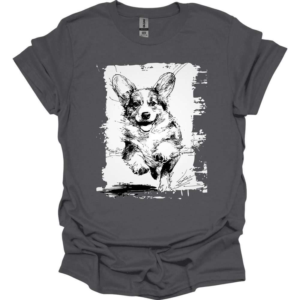 Corgi - Running Dog T-Shirt - Charcoal