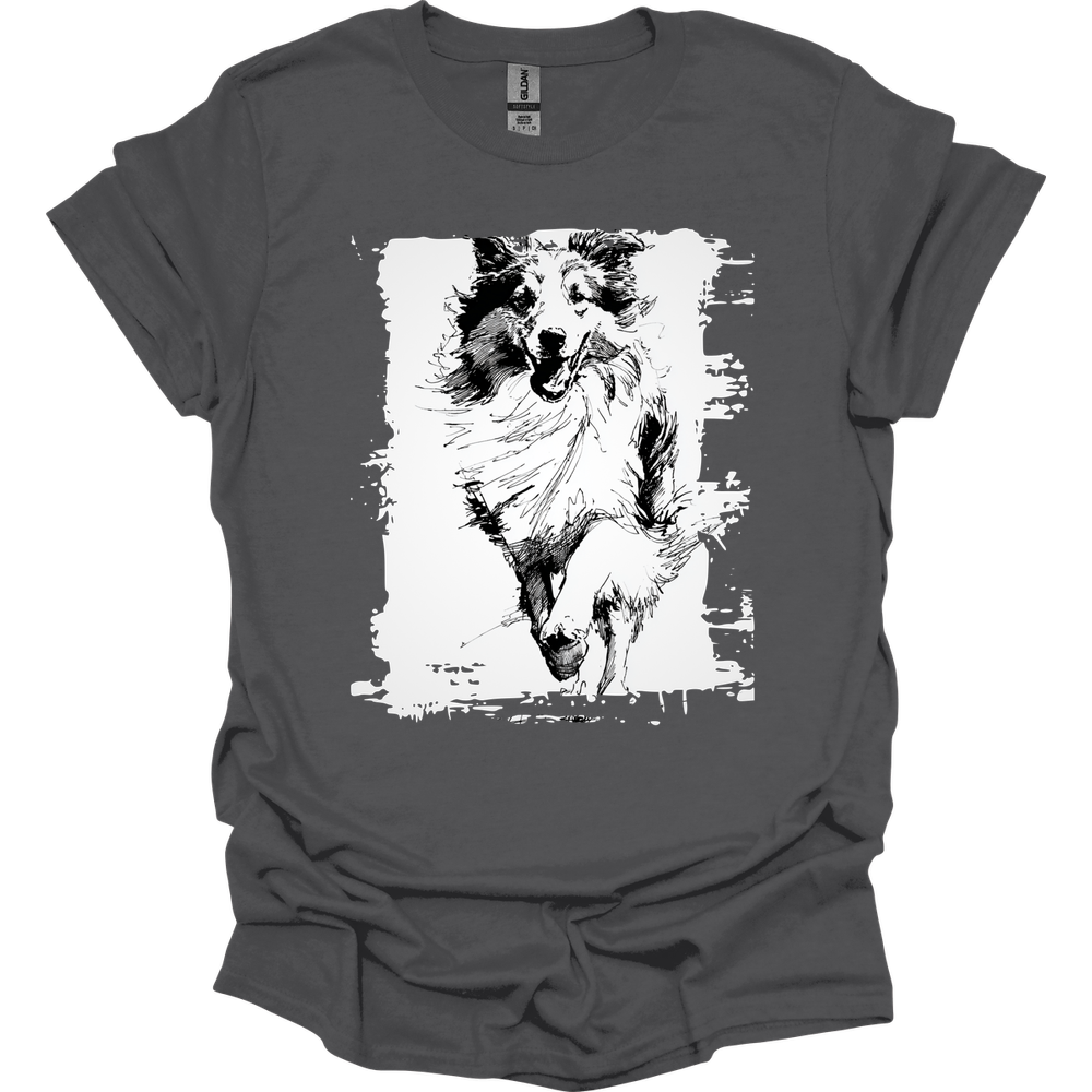 Shetland Sheepdog - Running Dog T-Shirt - Charcoal