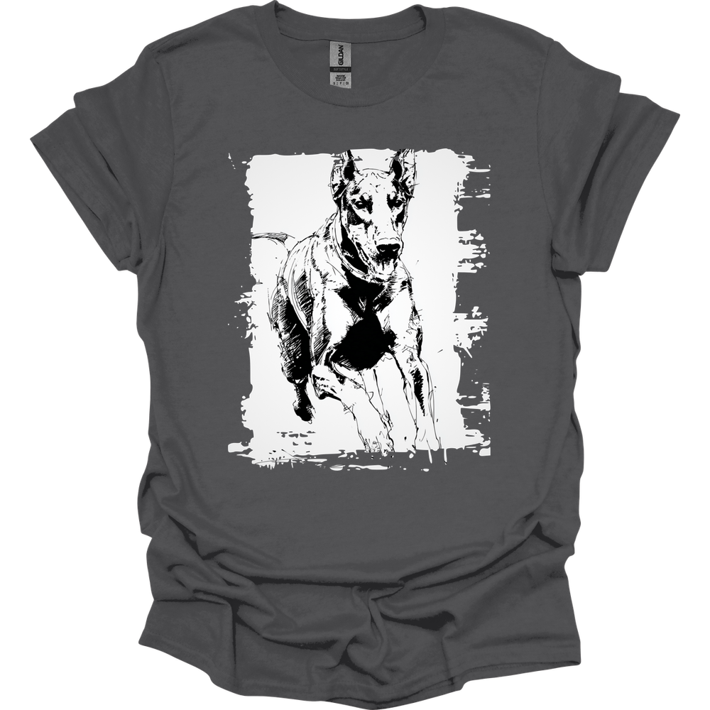 Doberman - Running Dog T-Shirt - Charcoal