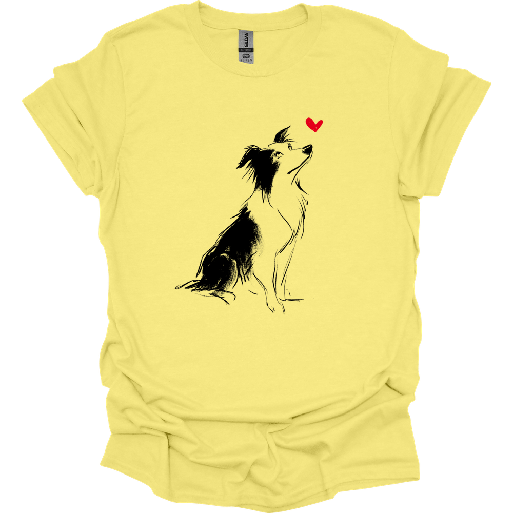Border Collie - Sketch Dog T-Shirt - Cornsilk