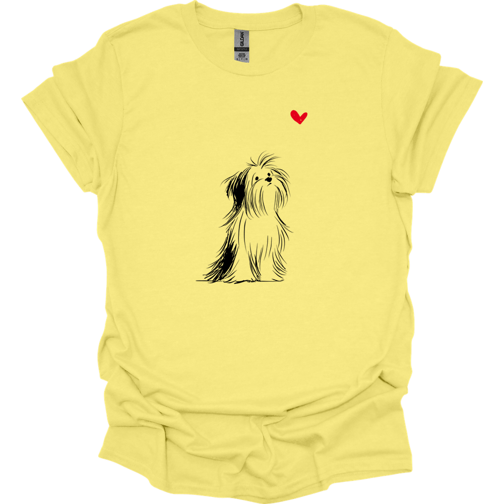 Shih Tzu - Sketch Dog T-Shirt - Cornsilk