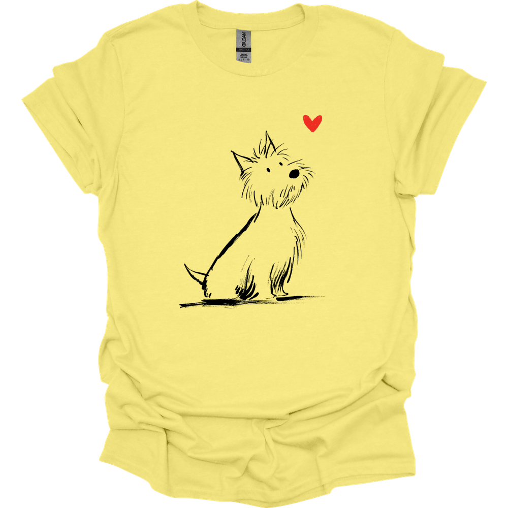 West Highland White Terrier - Sketch Dog T-Shirt - Cornsilk