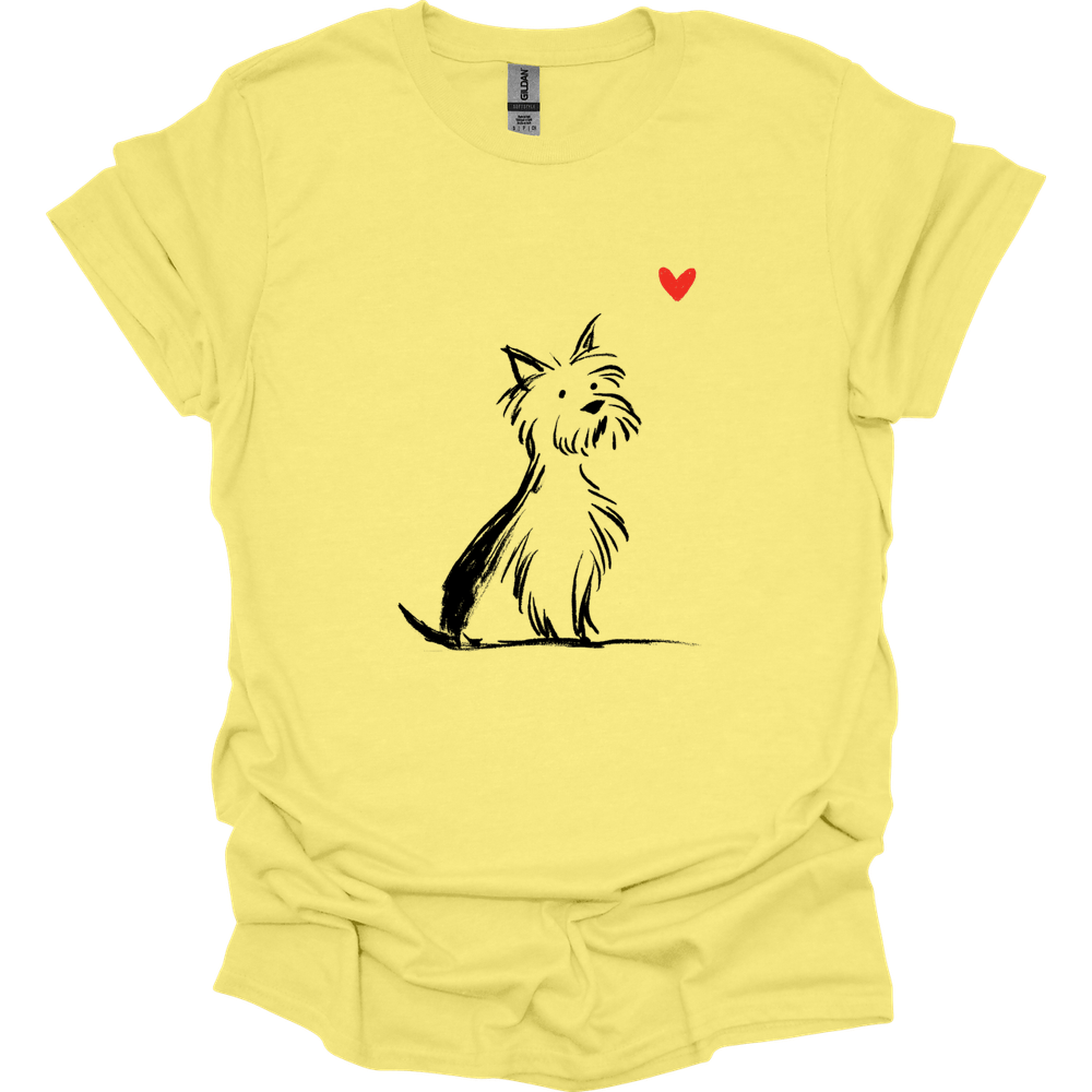 Yorkshire Terrier - Sketch Dog T-Shirt - Cornsilk