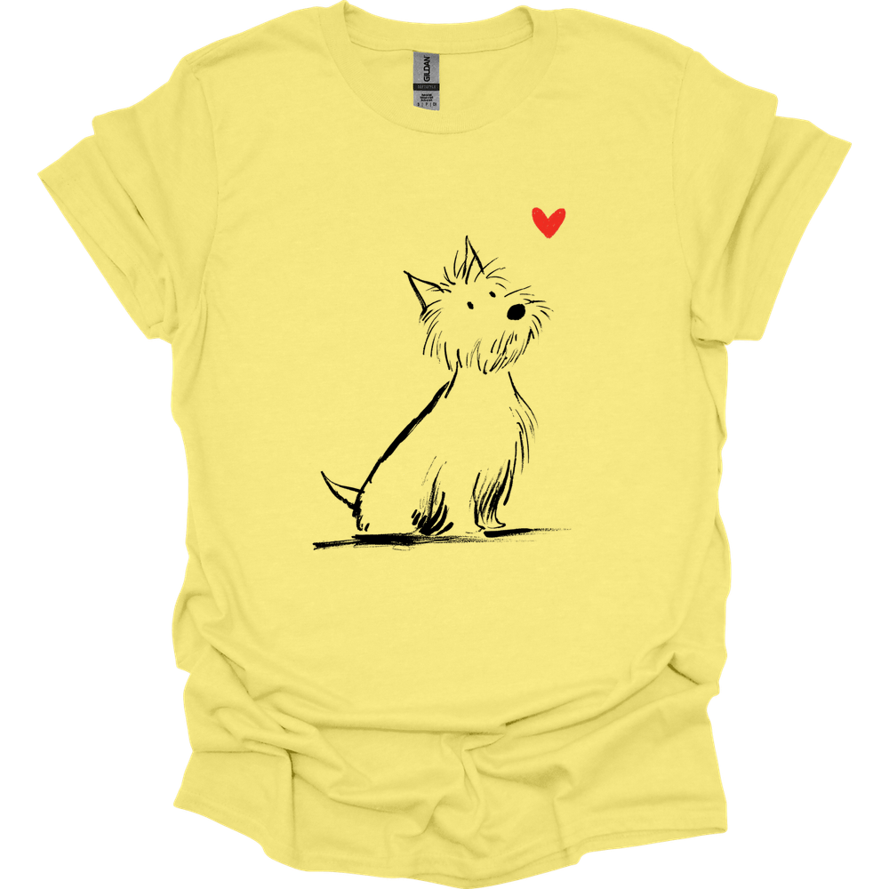 West Highland White Terrier - Sketch Dog T-Shirt - Cornsilk