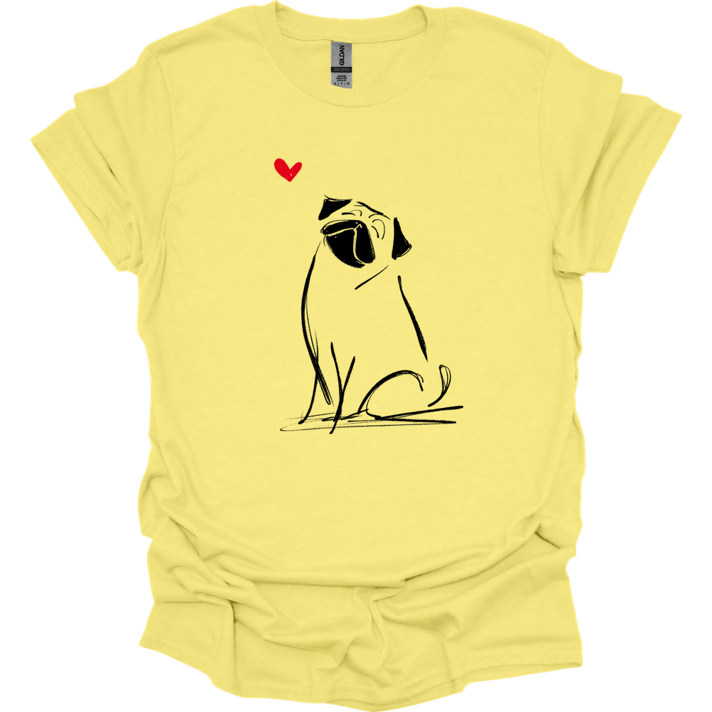 Pug - Sketch Dog T-Shirt - Cornsilk